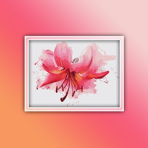 Lily Cross Stitch Pattern 1 Instant PDF Download - Pink Lily Watercolor Cross Stitch Pattern - Flower Cross Stitch Pattern