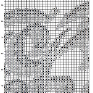 Pode incluir: Padr&atilde;o de ponto cruz preto e branco com um design geom&eacute;trico. O padr&atilde;o est&aacute; em uma grade com n&uacute;meros e letras ao longo das bordas. O padr&atilde;o &eacute; para um projeto de ponto cruz.