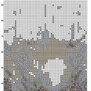 May include: A cross-stitch pattern chart with a grid of squares, featuring a design of an ostrich. The color palette includes shades of brown, grey, and white. The chart includes the text "Page 2", "Ostrich 1", and "Light Unicorn Designs".