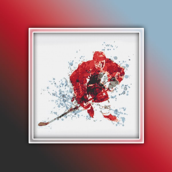 Ice Hockey Red Cross Stitch Pattern Instant PDF Download - Sport Watercolor Cross Stitch Pattern