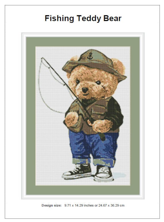 Fishing Teddy Bear Cross Stitch Pattern Instant PDF Download Catching Fish  Watercolor Cross Stitch Pattern -  Israel