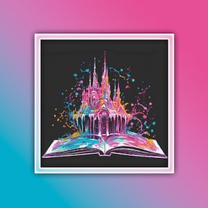 Fairy Tale Book Cross Stitch Pattern 2 Instant PDF Download - Reading Watercolor Cross Stitch Pattern - Book with Castle