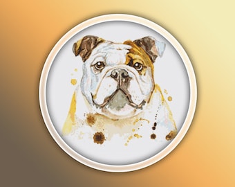 Bulldog Cross Stitch Pattern 1 Instant PDF Download - Bulldog Watercolor Cross Stitch Pattern - Dog Cross Stitch Pattern