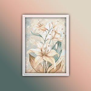 Lily Cross Stitch Pattern 5 Instant PDF Download - White and Pink Lily Watercolor Cross Stitch Pattern - Lilies Flowers Cross Stitch Pattern