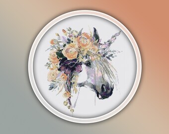 Schema punto croce unicorno Cavallo 16 Download istantaneo del PDF - Schema punto croce acquerello unicorno - Schema punto croce animale