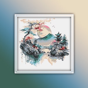 Mountain Cross Stitch Pattern Instant PDF Download- Japanese