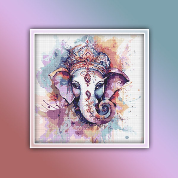 Ganesh Cross Stitch Pattern 2 Instant PDF Download - Ganesha Watercolor Cross Stitch Pattern - Ganapati Cross Stitch