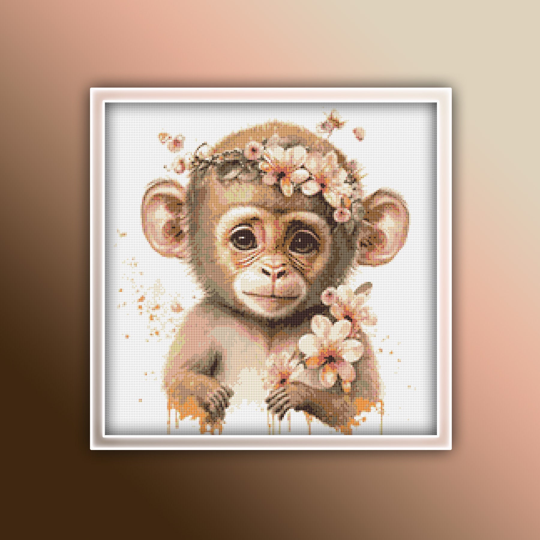 Monkey Cross Stitch Pattern 3 Instant PDF Download - Monkey Watercolor ...