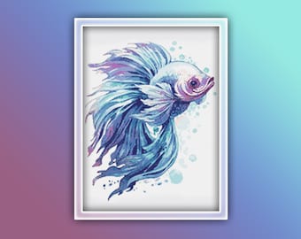 Siamese Fighting Fish Cross Stitch Pattern 2 Instant PDF Download - Fish Watercolor Cross Stitch Pattern - Siamese Fish - Betta Fish