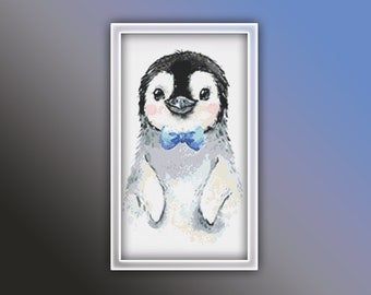 Penguins Cross Stitch Pattern 5 Instant PDF Download - Emperor Penguin Watercolor Cross Stitch Pattern - Bird Cross Stitch Pattern