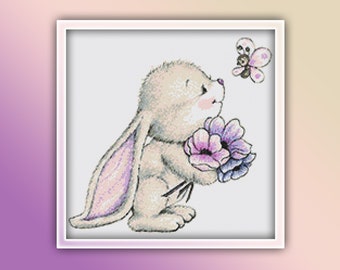 Bunny Cross Stitch Pattern 3 Instant PDF Download - Rabbit Watercolor Cross Stitch Pattern - Animal Cross Stitch Pattern