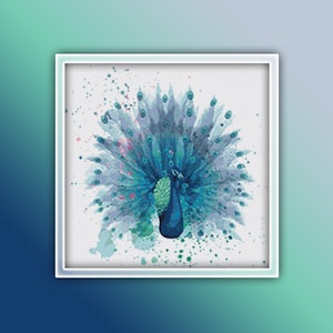 Peacock Cross Stitch Pattern 10 Instant PDF Download - Peacock Watercolor Cross Stitch Pattern - Bird Cross Stitch Pattern