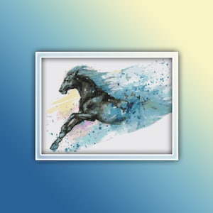 Horse Cross Stitch Pattern 21 Instant PDF Download - Black Horse Watercolor Cross Stitch Pattern - Animal Cross Stitch Pattern