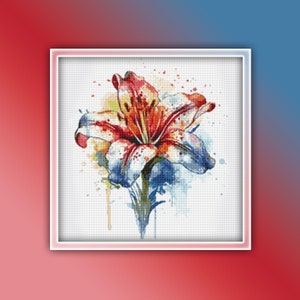 Amarylis Flower Cross Stitch Pattern 4 Instant PDF Download - Amaryllis Flower Watercolor Cross Stitch Pattern