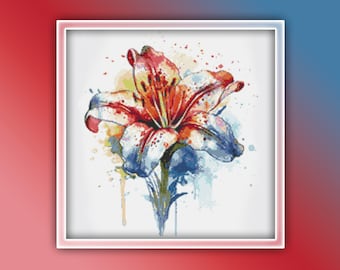 Patrón de punto de cruz de flor de Amaryllis 4 Descarga instantánea en PDF - Patrón de punto de cruz de acuarela de flor de Amaryllis