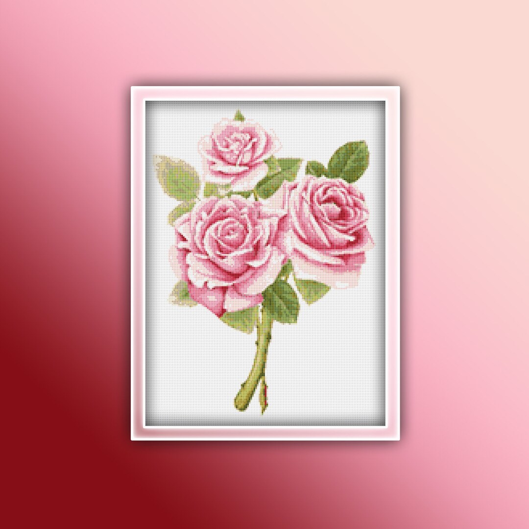 Pink Rose Bouquet Cross Stitch Pattern 2 Instant PDF Download - Pink ...