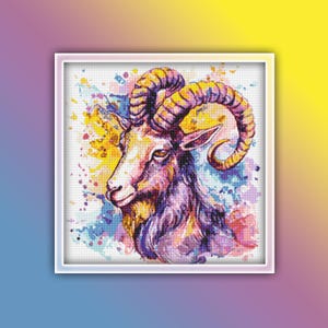 Goat Cross Stitch Pattern 14 Instant PDF Download - Ram Watercolor Cross Stitch Pattern - Goat Cross Stitch Pattern