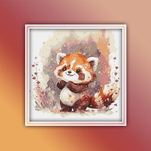 Red Panda Bear Cross Stitch Pattern 2 Instant PDF Download - Red Panda Watercolor Cross Stitch Pattern - Animal Cross Stitch Pattern