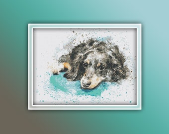 Patrón de punto de cruz Dachshund Descarga instantánea en PDF - Patrón de punto de cruz de acuarela Dachshund - Patrón de punto de cruz animal