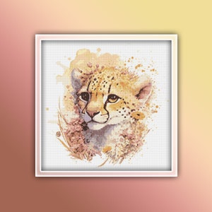 Cheetah Cross Stitch Pattern 7 Instant PDF Download - Cheetah Watercolor Cross Stitch Pattern - Animal Cross Stitch Pattern - Cheetah Cub