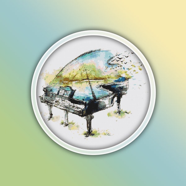 Piano Cross Stitch Pattern 1 Instant PDF Download - Music Watercolor Cross Stitch Pattern