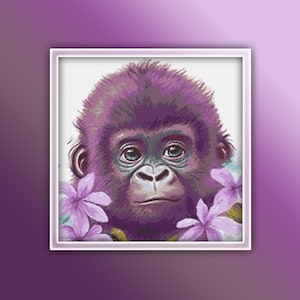 Gorilla Cross Stitch Pattern 1 Instant PDF Download - Baby Gorilla Watercolor Cross Stitch Pattern - Gorilla Infant Cross Stitch Pattern