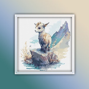 Goat Cross Stitch Pattern 3 Instant PDF Download - Ram Watercolor Cross Stitch Pattern - Baby Goat Cross Stitch Pattern - Goat Kid