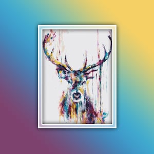 Deer Cross Stitch Pattern 3 Instant PDF Download - Deer Watercolor Cross Stitch Pattern - Animal Cross Stitch Pattern