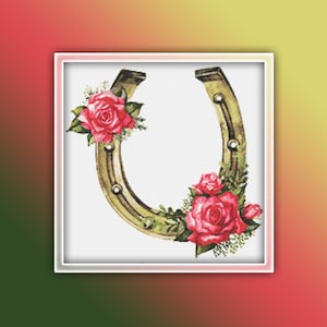 Horse Shoe Cross Stitch Pattern Instant PDF Download -  Watercolor Cross Stitch Pattern - Horseshoe Cross Stitch
