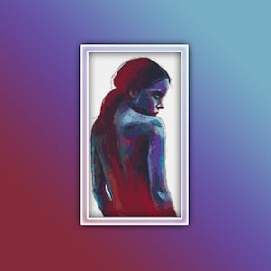 Watercolor Woman Cross Stitch Pattern 35 Instant PDF Download - Woman Watercolor Cross Stitch Pattern