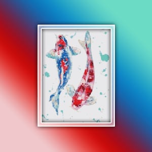 Koi Cross Stitch Pattern 1 Instant PDF Download - Koi Watercolor Cross Stitch Pattern - Animal Cross Stitch Pattern