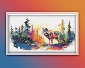 Wolf Cross Stitch Pattern 8 Instant PDF Download - Wolf Watercolor Cross Stitch Pattern - Animal Cross Stitch Pattern
