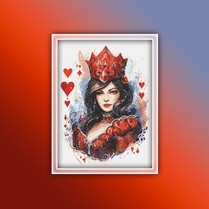 Schema punto croce Regina di cuori 1 Download istantaneo del PDF - Schema punto croce carta da gioco Regina di cuori - Regina di cuori