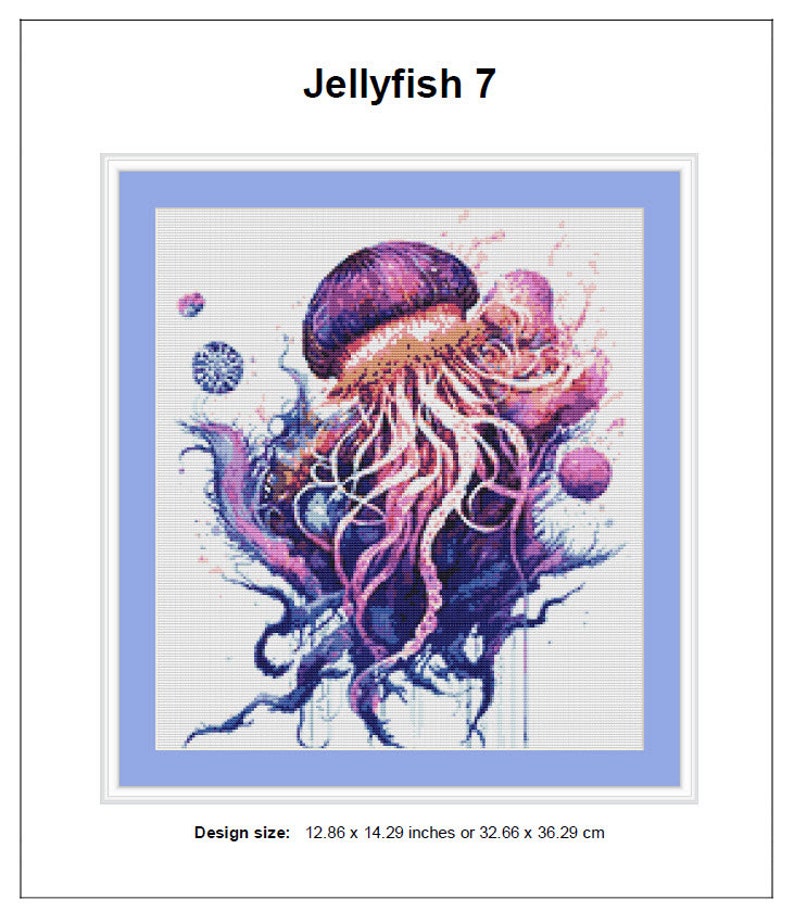 Jellyfish Cross Stitch Pattern 7 Instant PDF Download Sea Etsy
