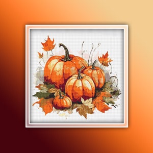 Pumpkins Cross Stitch Pattern 4 Instant PDF Download - Autumn Watercolor Cross Stitch Pattern - Halloween Cross Stitch Pattern