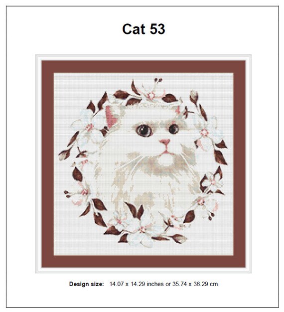 Kit De Point De Croix Chat, Fleurs Sur Toile Aida 14 Fils