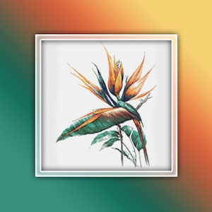 Strelitzia Flowers Cross Stitch Pattern 2 Instant PDF Download - Bird of Paradise Flower Watercolor Cross Stitch Pattern