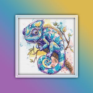 Chameleon Cross Stitch Pattern 1 Instant PDF Download - Chameleon Watercolor Cross Stitch Pattern - Animal Cross Stitch Pattern