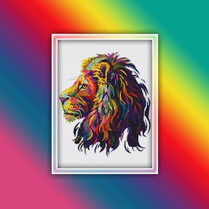 Rainbow Lion Cross Stitch Pattern 1 Instant PDF Download - Lion Watercolor Cross Stitch Pattern - Animal Cross Stitch Pattern