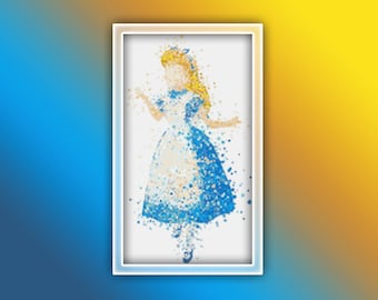 Alice in Wonderland Cross Stitch Pattern 1 Instant PDF Download - Alice Watercolor Cross Stitch Pattern