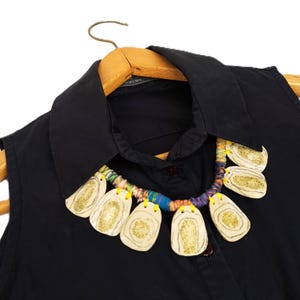 Tribal Inspired Bohemian Recycled Fabric Necklace with Ceramic Elements, Unique Textile Jewelry