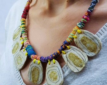 Colorful Handmade Bohemian Necklace , Gift for Creative Lady