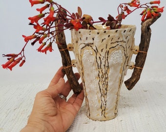 White Rustic Ceramic Flower Vase - Unique Charm for Your Home