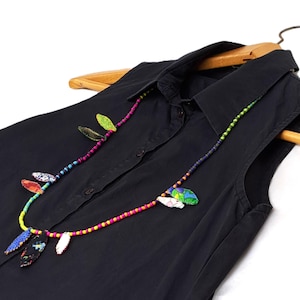Tribal Fabric and Seed Bead Necklace, Colorful Ethnic African Inspired Jewelry