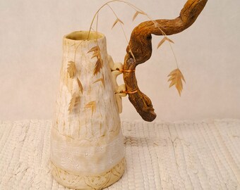 Modern Single Bud Vase with Natural Branch Handle - Unique Home Decor Gift