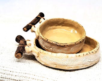 Cuencos de cerámica artesanal con asas de rama: decoración para el hogar o la oficina, ideal para guardar joyas.