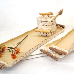 Ceramic Honey Pot and Serving Trays Set, Jewish Rosh Hashanah Gift