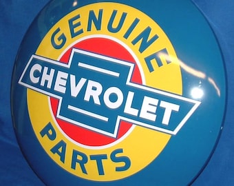 Chevrolet Genuine Parts Vintage Style 16 Inch Metal Licensed Dome Shape Advertising Sign.