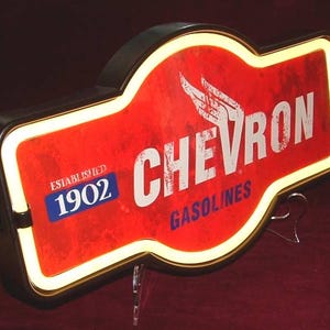 Chevron Gasolines 1902 LED Light Up Sign Looks Just Like A Vintage Neon Brand New.