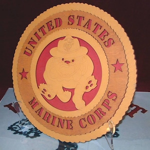 USMC Devil Dog Wood Wall Plaque: Handcrafted Marine Corps Decor